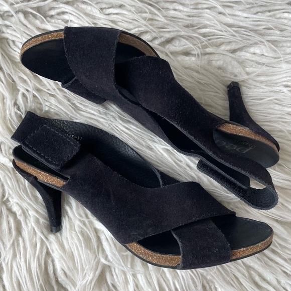 Pedro Garcia Maggie Black Suede Criss Cross Cork Open Toe Heeled Sandal Size 37 - Picture 3 of 12